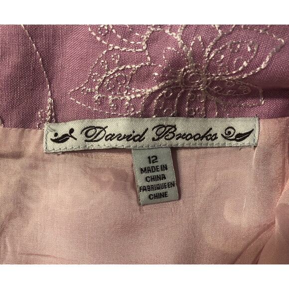 Vintage David Brooks Pink Embroidered A-line Linen Lined Skirt Women’s 12 - Picture 4 of 4